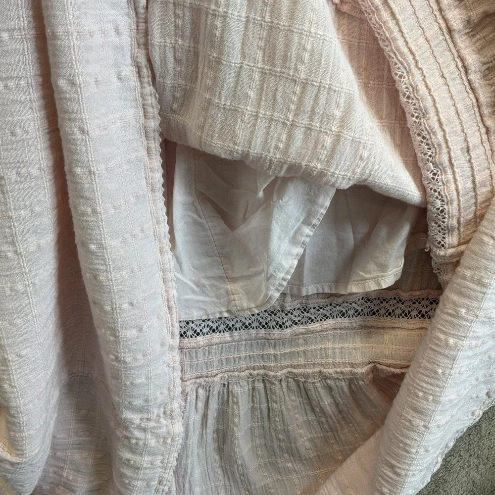 Aerie Sz M Pink Maxi Dress Babydoll‎ Halter Gauze Cotton Tiered EUC